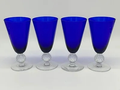 $29.99 • Buy Vintage Set Of 4 Morgantown Golf Ball Cobalt Ritz Blue Footed Juice Glasses 5 