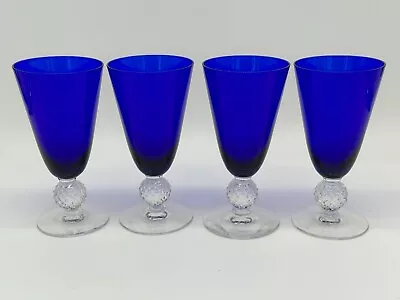 $29.99 • Buy Vintage Set Of 4 Morgantown Golf Ball Cobalt Ritz Blue Footed Juice Glasses 5 