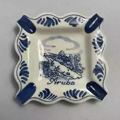 Vintage Delfts Blue Ceramic Aruba Ashtray Made In Holland • $16