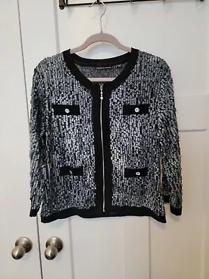 Michael Simon Sheer Black Jacket Gray & White Sequins & Rhinestones XL Holiday  • $52