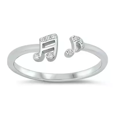 Cute Open Music Note Ring New Clear CZ .925 Sterling Silver Band Sizes 4-10 • $12.89