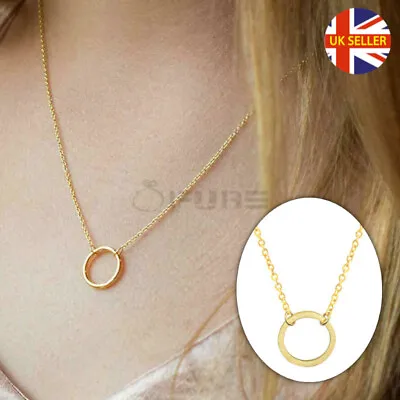 Dainty Boho Empty Circle Round Karma Pendant Gold Tone Choker Clavicle Necklace • £3.95