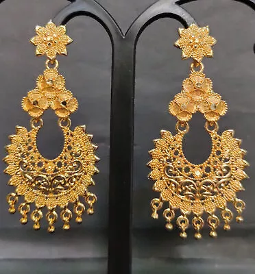 22K Gold Plated Gift Jhumka Earrings Indian 3.5'' Long Wedding SET Jar654 • $17.55