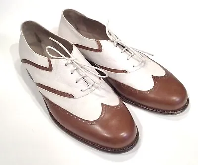 R. Martegani Boutique Line Pebbled Leather Two Tone Cream & Brown Cap Toe 9.5D • $135