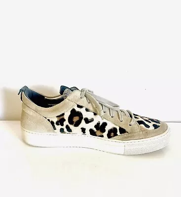 P448 Made Italy Grey Suede Leopard Fur Hair Lace-Up Sneakers Womens EU38/US6.5-7 • $74.95