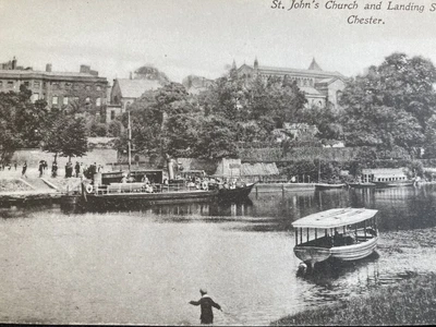 £1.50 • Buy Old Rp Postcard St Johns Church & Landing Stage Chester Boats Woodbury Series