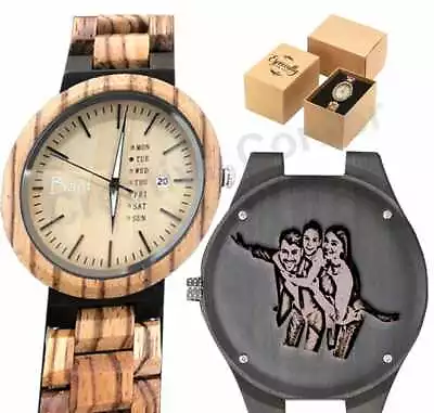 Personalized Wooden Watch Engraved Valentine Gift Handmade Wood Watch Photo/Text • $49.99