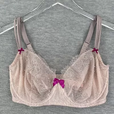 Victoria's Secret Bra 34DDD Pink Lace Unlined Demi Sheer Underwire Balconette • $22