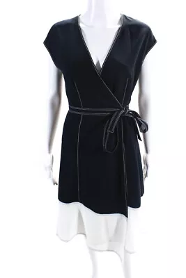 Joie Womens Color Block Sleeveless Belted Midi Wrap Dress Navy Blue White Small • $42.69