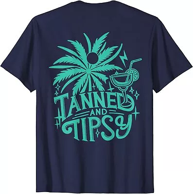 Retro Tanned And Tipsy Beach Summer Funny (ON BACK) Unisex T-Shirt • $19.99