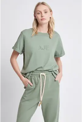 Aje Stone T-shirt Women's Oversized Fit Embossed Logo Tee Round Neck Jersey Tops • $62.99