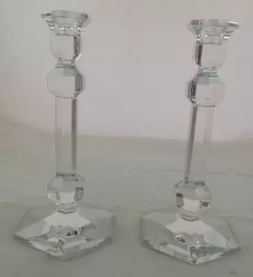 $65 • Buy Val St Lambert Belgium Crystal Candle Stick Pair Gardenia Pattern 9 1/2 