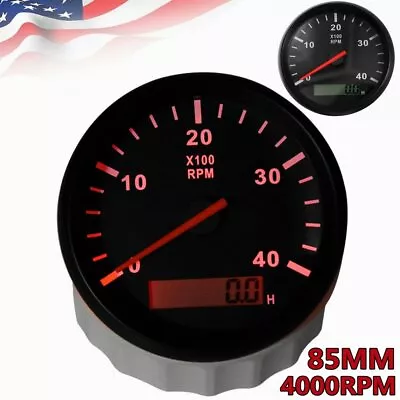 Car Trunk Marine Tachometer Gauge LCD Tacho Hour Meter 0-4000 RPM 85mm Red Light • $30.39