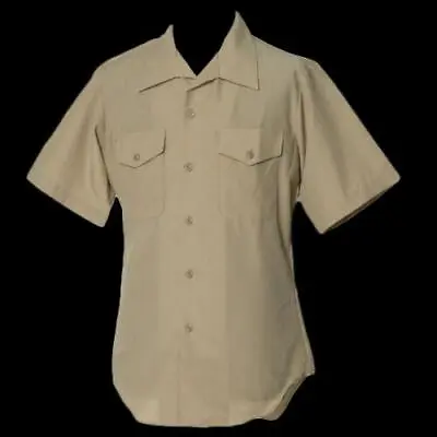 New U.s Military Navy Marine Corps Short Sleeve Khaki Dress Shirt 17 1/2 Us Made • $24.98