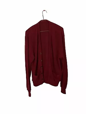 Vintage Cardigan Burgundy Button Up Cardigan Sweater USA Size Large 90s Funky • $25