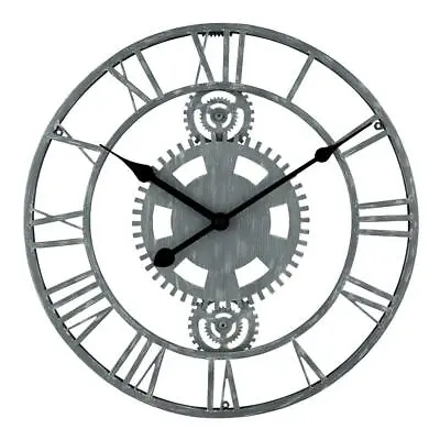 Wall  Clock 14 In Quartz Roman Numerals Adult Round Industrial Gears Metal Gray • $56.95