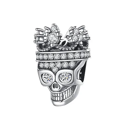 £14.98 • Buy Skull Crown Queen King Mum Dad Crystal Charm Genuine Sterling Silver 925 Bead