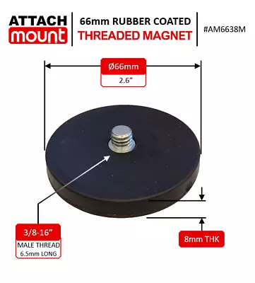 66mm 3/8 -16 Male Threaded Magnet Rubber Coated • $12