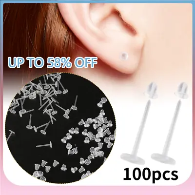 100× Clearplastic/Acrylic Transparent/Clear Earrings Work/School Invisible Stud~ • £2.99