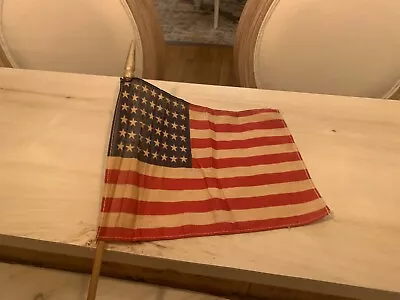 Vintage 48 Star US American Sewn Cotton Flag On Pole ~ Parade Display • $24.95