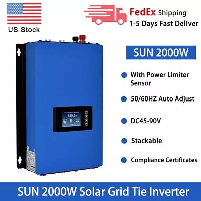2000W Solar Grid Tie Inverter Power Limiter LCD Display DC50-90V  To AC185-265V • $350.54