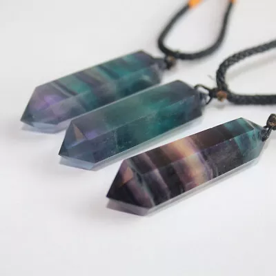 5Pcs Natural Rainbow Fluorite Crystal Pendant Quartz Healing Gemstone Necklace • £18.35