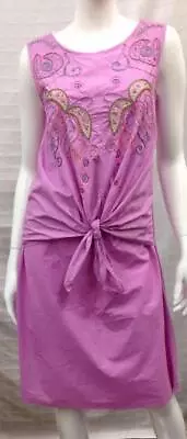 MEGAN PARK 100% Cotton Tie Front DRESS Sleeveless VIOLET NWT Sz 0 $ 275 • $39.59