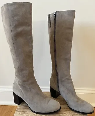 VIA SPIGA Dark Taupe Suede Knee-high Full Zip Block Heel Boots Size 6.5 • $34.99