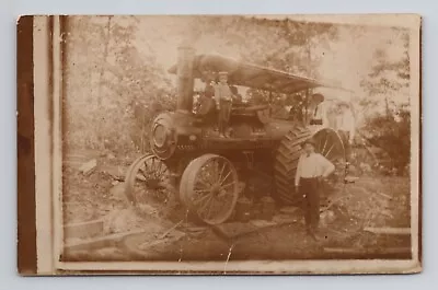 FARMING RPPC Big Steam Powered Tractor Antique Photo Postcard 35 • $9.99