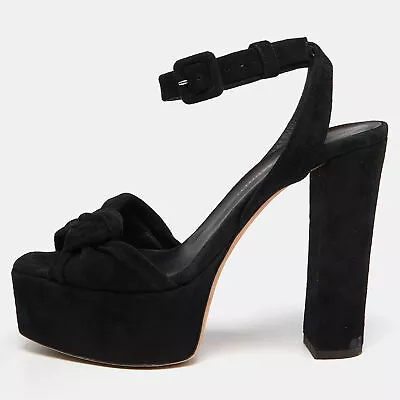 Giuseppe Zanotti Black Knotted Suede Platform Ankle Strap Sandals Size 37 • $225.75