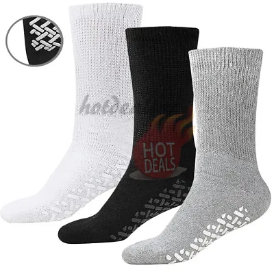 Non-Skid Diabetic Crew Socks Non Binding Top Therapeutic Cotton Gripper • $12.99