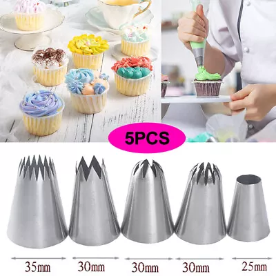 5X Large Size Icing Piping Nozzles Tips Pastry Cake Sugarcraft Decorating Set • £6.50