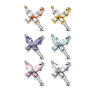 1 Pc CZ Butterfly 316L Surgical Steel Nose Bone Stud Rings 20G • $8.95