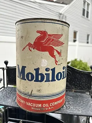 VTG Mobiloil Socony-Vacuum Oil Company Mobil Pegasus 5 Quart Oil Can Empty • $85