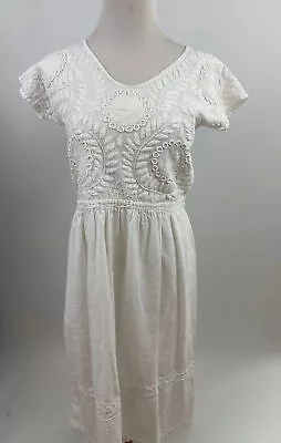 White Embroidered White Cotton Mexican Peasant Dress Women's S • $37.50