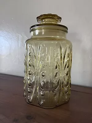 LE Smith Imperial Glass Atterbury Scroll Amber Vintage Apothecary Cookie Jar • $16