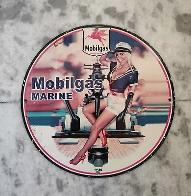  Vintage Rare 1949 Mobilgas Pin Up Man Cave Garage Bar Porcelain Enamel Sign 12  • $100