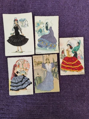 £10 • Buy Vintage Embroidered Spanish Postcards X5