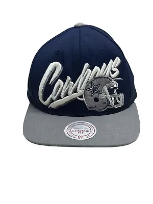 VTG Dallas Cowboys Hat Cap Snap Back Blue Gray Script Mitchell Ness • $39.99