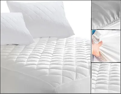 £9.75 • Buy Extra Deep Quilted Mattress Protector Matress Fitted Bed Cover Topper All Sizes