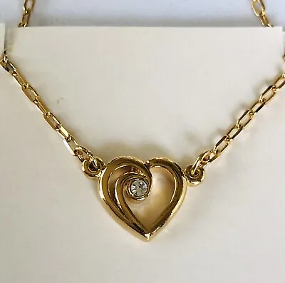 Vintage Avon Heart Ankle Bracelet Gold Tone With Clear Rhinestone Accent 6.5” • $9.50