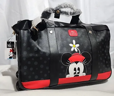 Disney Minnie Mouse Rolling Duffle Bag Luggage Black & Red Bioworld • $99.99