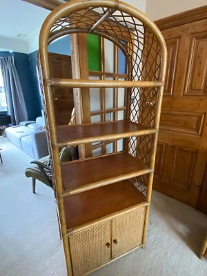 £50 • Buy Vintage Tiki Boho Bamboo Cane Tall Shelving Unit With Cabinet