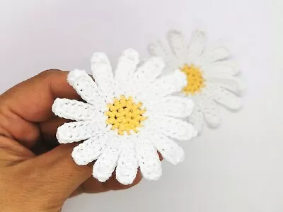 £5 • Buy Handmade 2 Daisies, Crocheted White&Yellow Applique, Scrapbooking, Craft Flowers