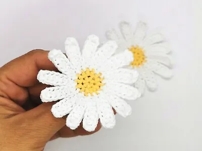 Handmade 2 Daisies Crocheted White&Yellow Applique Scrapbooking Craft Flowers • £7