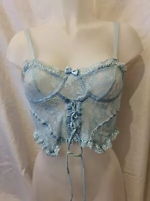 Gorgeous Blue Floral Lace Underwired Boned Corset Basque Top Size M (TV) • £7.99