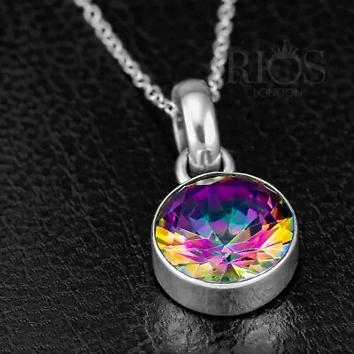 925 Sterling Silver MYSTIC Fire Rainbow TOPAZ Gemstone Necklace Pendant & Chain • £14.99