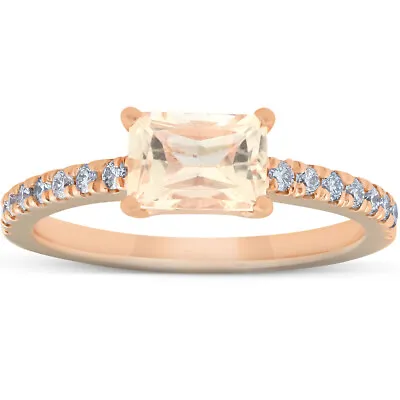 1.21Ct Yellow Amethyst Lab Grown Diamond Sideways Emerald Ring 14k Rose Gold • $399.99