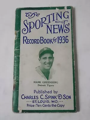 The Sporting News Record Book 1936 Hank Greenberg Cover • $29