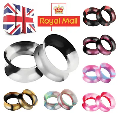 UK 12pc Graffiti Flesh Tunnel Flexible Silicone Double Flare Saddle Ear Plug Set • £6.39